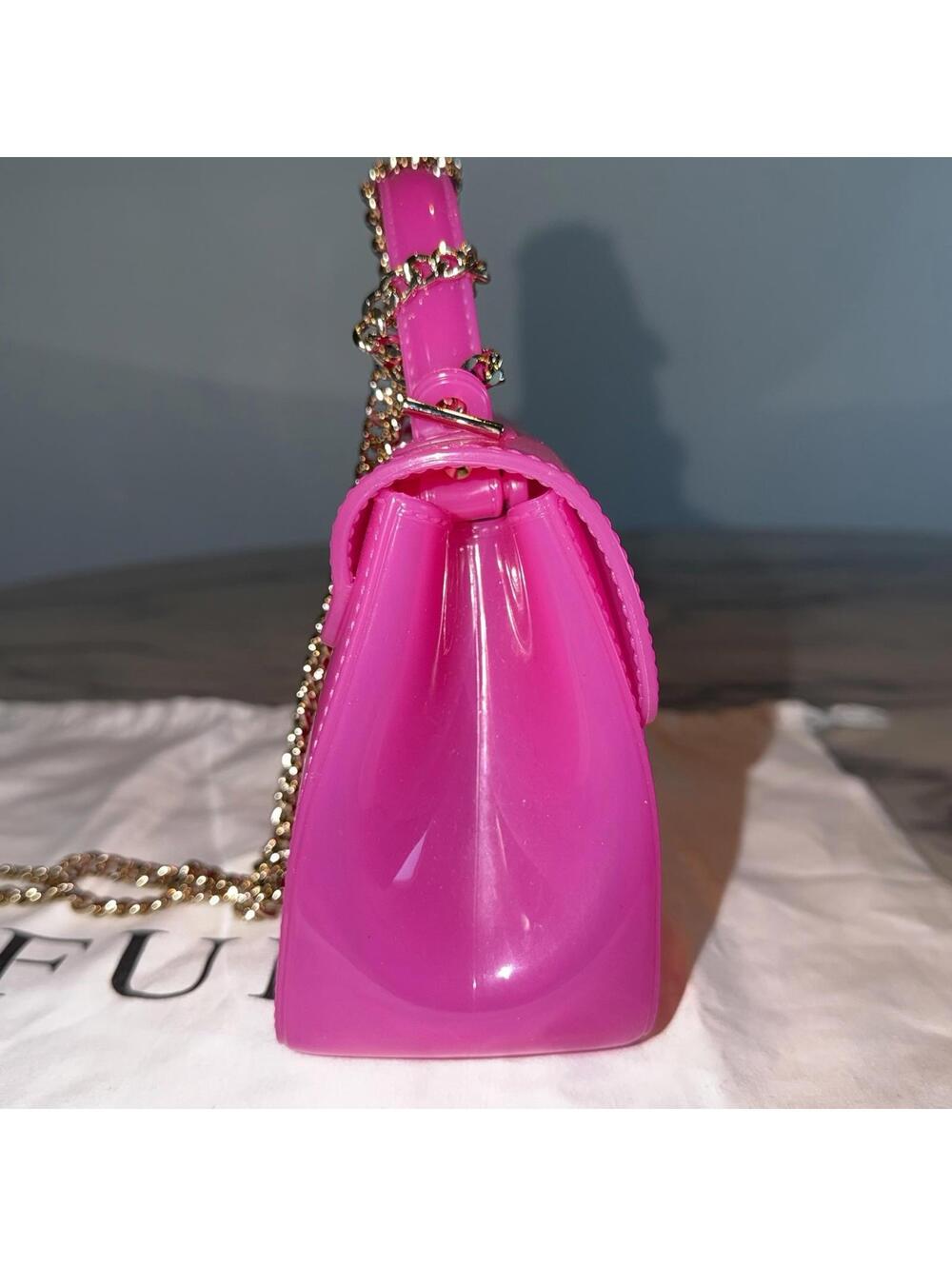 NEW Furla Candy Meringa Mini Crossbody Fuschia Hot‎ Pink PVC Rubber Top Handle - Picture 6 of 9